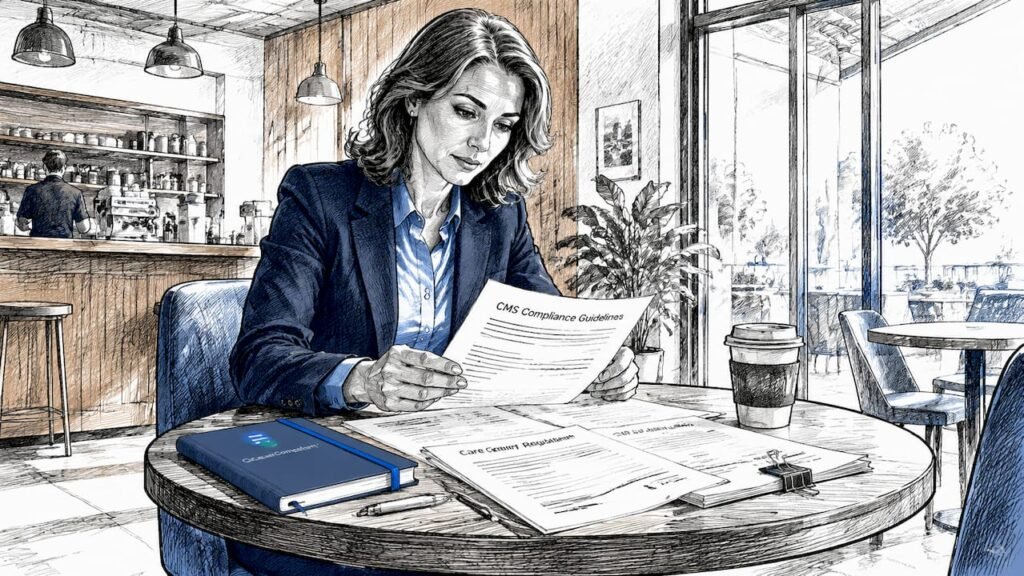 Officer reviewing healthcare marketing documents