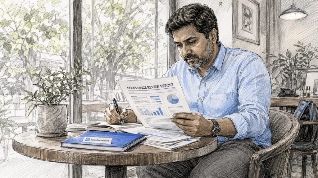 Man reading compliance review documents
