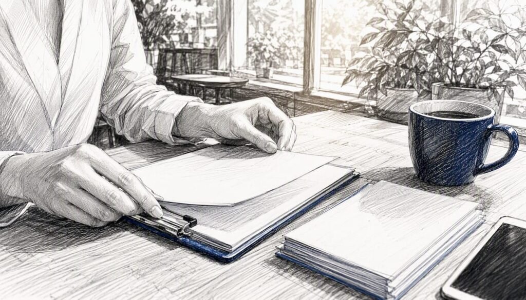 Hands reviewing compliance checklist on desk
