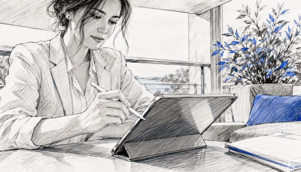 Person editing product copy on tablet