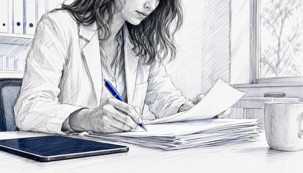 Hands organizing compliance documents