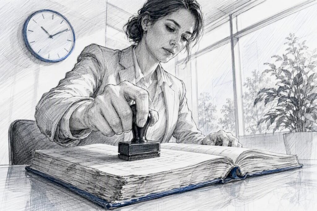 Compliance officer stamping decision log