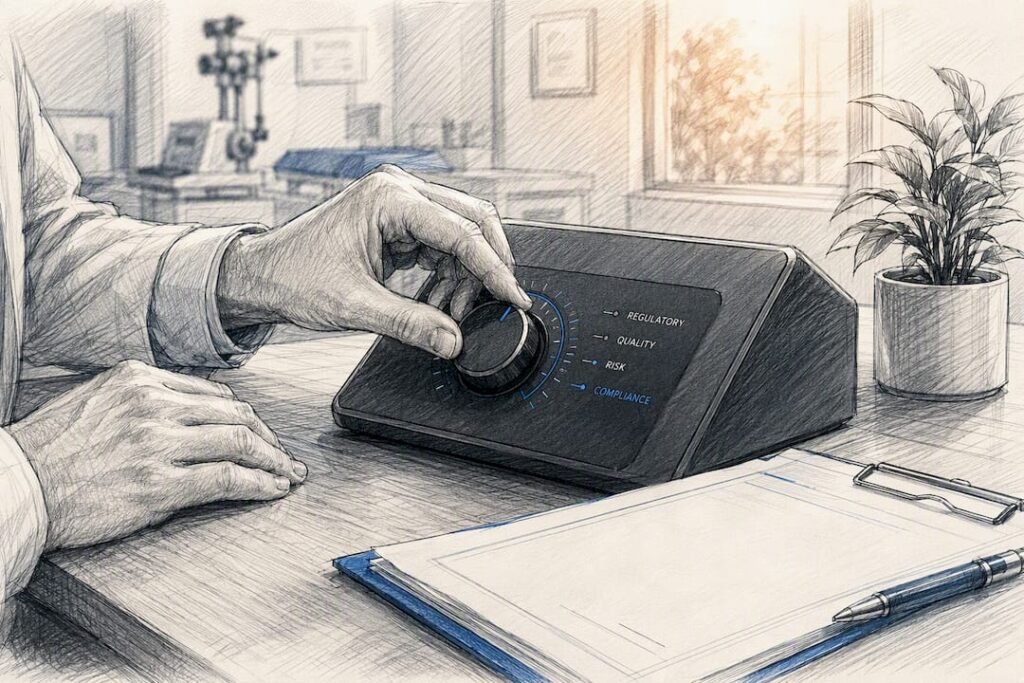 Hands adjusting compliance control dial