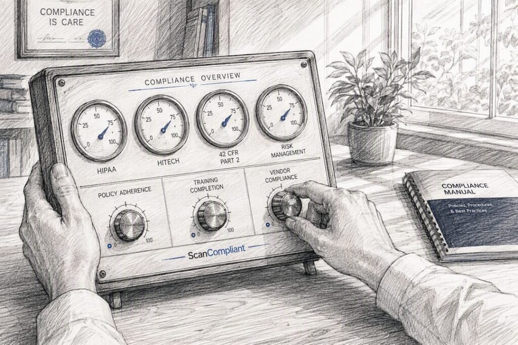 Hands adjusting compliance controls in healthcare office