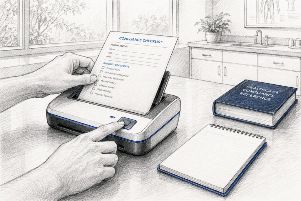 Hands scanning for affiliate compliance