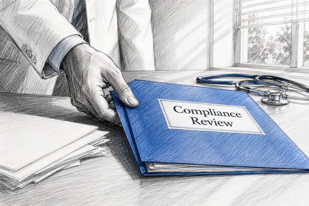 Hand placing FDA warning letter on desk